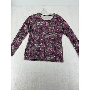 Kim Rogers Top Womens S Long Sleeve Purple Floral Cotton Spandex Stretch